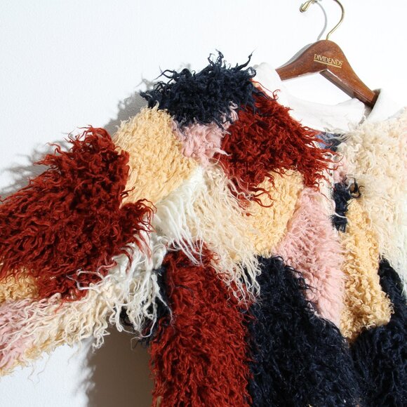 Nico Nico Spirit Faux Fur Bomber Jacket Multi Shaggy Full Zip Size Medium - Picture 4 of 16